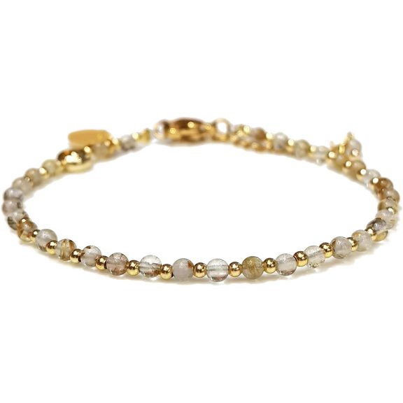 Soleilie 3mm Tiny BeaSoleilie Natural Gemstone Bracelet for Women, Adjustable 7.1" Energy Gem Charm Jewelry, Dainty Handmade Birthday Gift