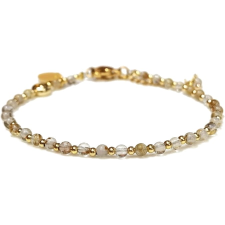 Soleilie 3mm Tiny BeaSoleilie Natural Gemstone Bracelet for Women, Adjustable 7.1" Energy Gem Charm Jewelry, Dainty Handmade Birthday Gift