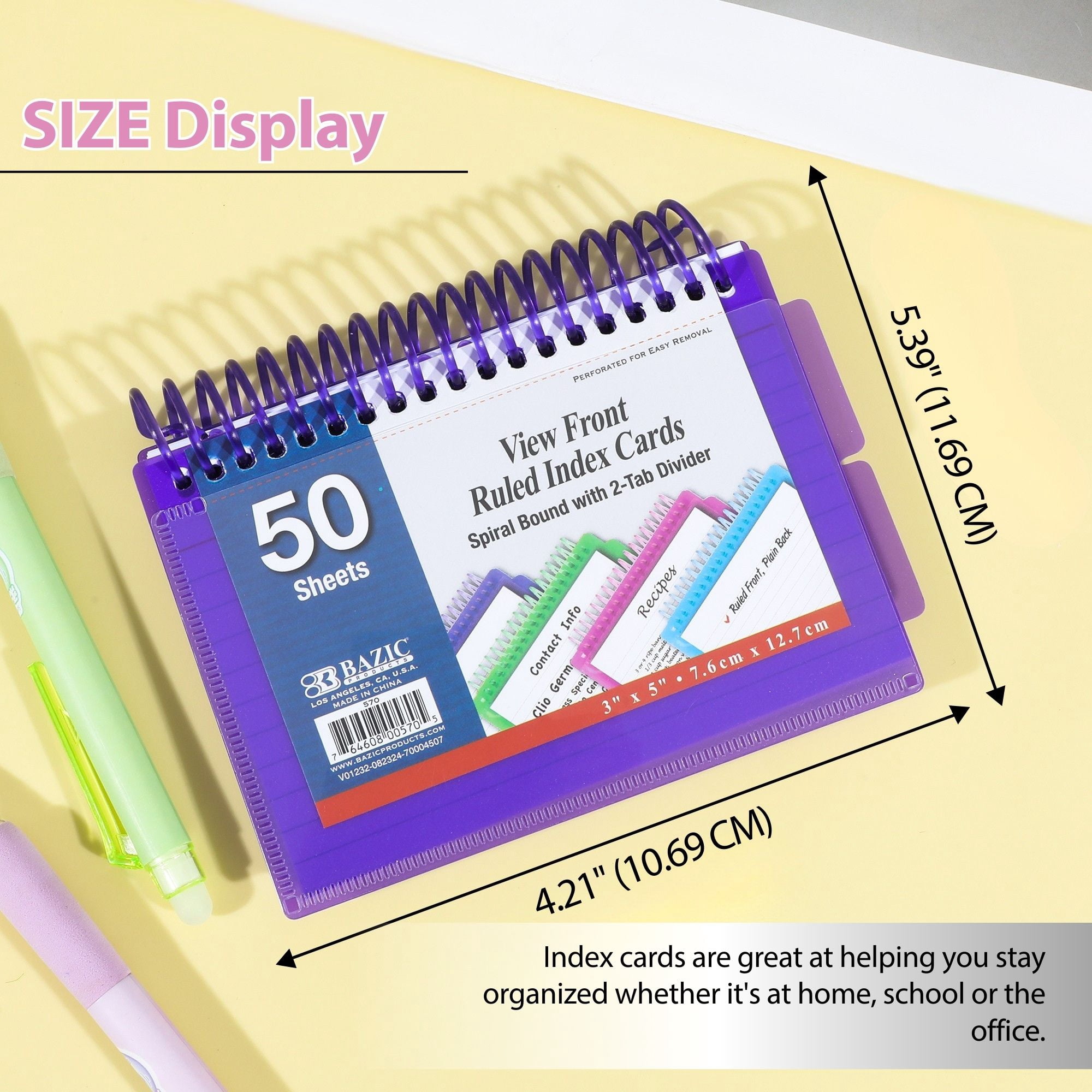 BAZIC Ruled Index Cards Book 3"X5" View Poly Cover Memo Flashcards (50/Pack), 6-Packs
