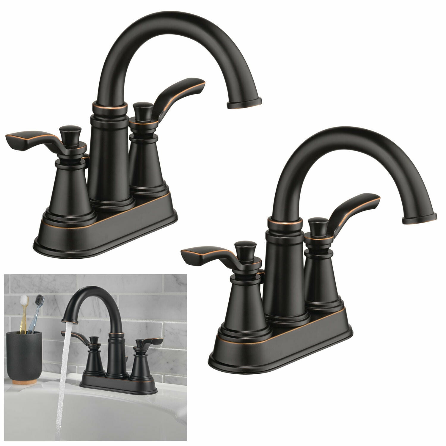 Oil Rubbed Bronze Wall Mounted Bathroom Basin Sink Mixer Faucet 2 Handles Taps