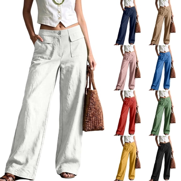 Lumtrix Women's Wide Leg Linen Pants High Waist Straight Leg Dress Pants 2026 Casual Business Cotton Trousers with Pockets Black M