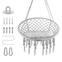 Hand-Woven Cotton Rope Swing Chair & Hanging Chair, Grey Ergonomic Design with 220lbs Capacity – for Bedrooms, Patios, Gardens, Balconies