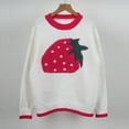 thumbnail image 4 of Tnhcen Women's Strawberry Knit Sweater Soft Acrylic Pullover Loose Fit Casual Top Round Neck Comfort Wear Pink Fruit Pattern S-XL, 4 of 9