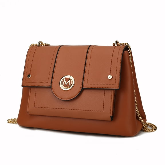 MKF Collection Aiden Vegan Leather Women's Shoulder Bag, Sleek Crossbody Purse Handbag by Mia K - Cognac
