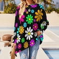 thumbnail image 4 of Flower Power T-Shirt Hippie Groovy Daisies Loose Long-Sleeve T Shirts Graphic Cute Tshirt Womens Autumn Top Tees Big Siz, 4 of 7