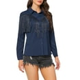 thumbnail image 5 of INSPIRE CHIC Women's Fringe Shirts Long Sleeve Button Down Chic Western Cowgirl Tops S Navy Blue, 5 of 7
