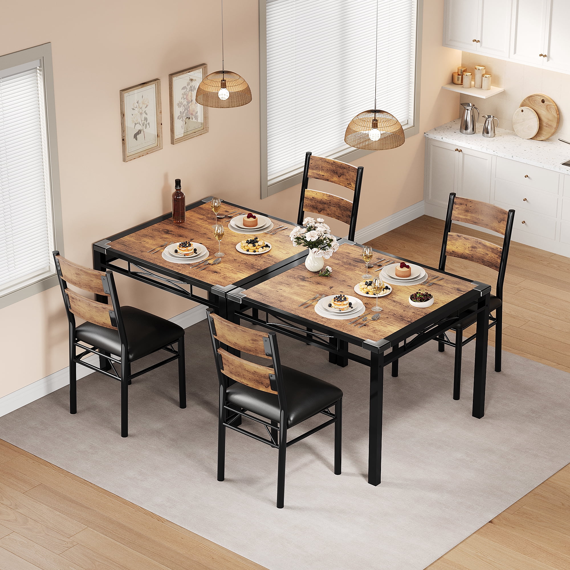 Space-Saving Dining Table Set – 3-Piece Compact Bistro Furniture with 2 Upholstered Chairs, Durable Wood Table, Ideal for Apartments & Breakfast Nooks, Rustic Vintage Style – Vintage Color, 1+2