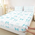 thumbnail image 4 of jejeloiu Ribbon Bowknot Bow Full Size Sheets,White Blue Bed Sheets For Bowtie Girls 4 Pieces, 4 of 6