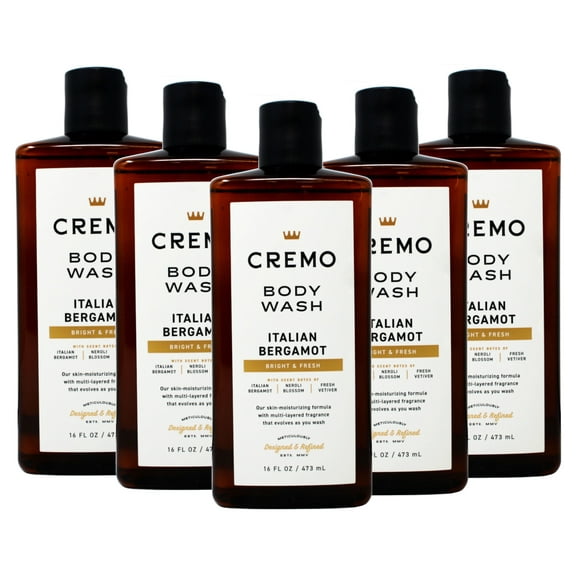 5 Pack - Cremo Italian Bergamot Body Wash for Men, Notes of Italian Bergamot, Neroli Blossom, and Fresh Vetiver, 16 Fl Oz