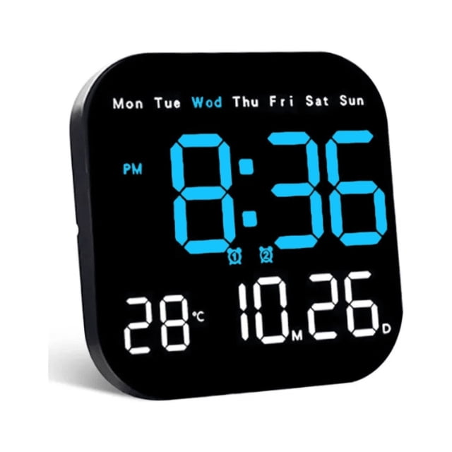 Reloj De Pared Digital Con Termómetro, Alarmas Y Calendario MaluberoNegro