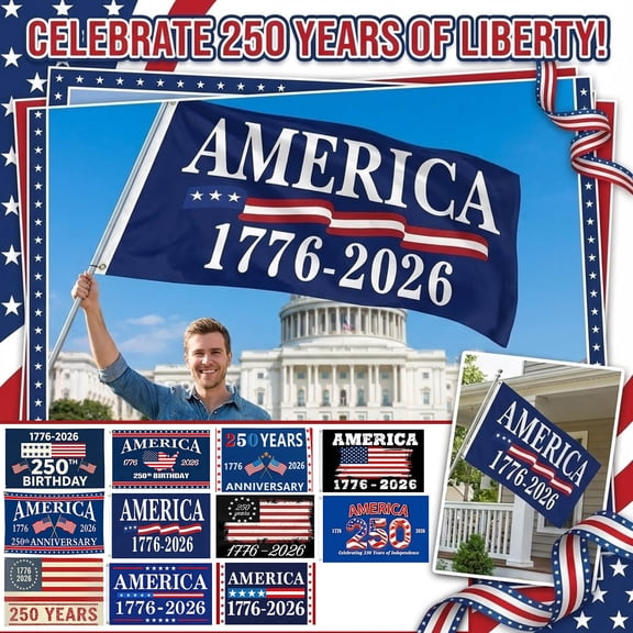 America 1776-2026 Flag Patriotic Outdoor Flag USA Flag Decor 250th Anniversary Flag Patriotic Flag 3 X 5 FT Large Flag with America 1776-2026 and Patriotic Stripes Design for Outdoor Events