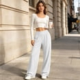 thumbnail image 5 of vdgthytj Athletic Pants for Women Elastic High Waist Wide Leg Adjustable Cuff Running Jogging Casual Trousers with Pockets(X-Large,White), 5 of 8