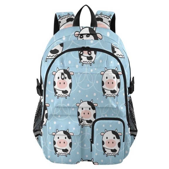 DIXRUYEE Cute Cow White Polka Dot Blue Backpack for School 14”Laptop Compatible with Reflective Safety Strips