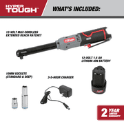 Hyper Tough 12V Max* Lithium-Ion 3/8-inch Cordless Extended Reach Ratchet with 1.5Ah Battery and Charger, New