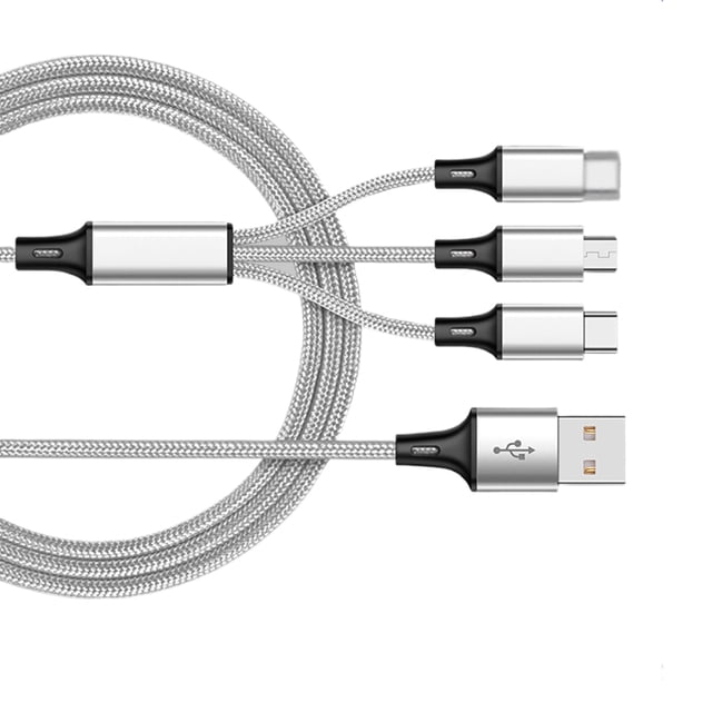 bedienty 3 in 1 USB Charging Cable for 6 7 8 X 11 Pro for for for Android Wire 1 .2/2m Silver 1.2m 1Set