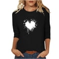 thumbnail image 1 of Plebaso Hauts Cœur pour Femmes Manches 3/4 Col Rond T-Shirts Décontractés Imprimé Chandail Femmes 2025 Tee Blouses, 1 of 4