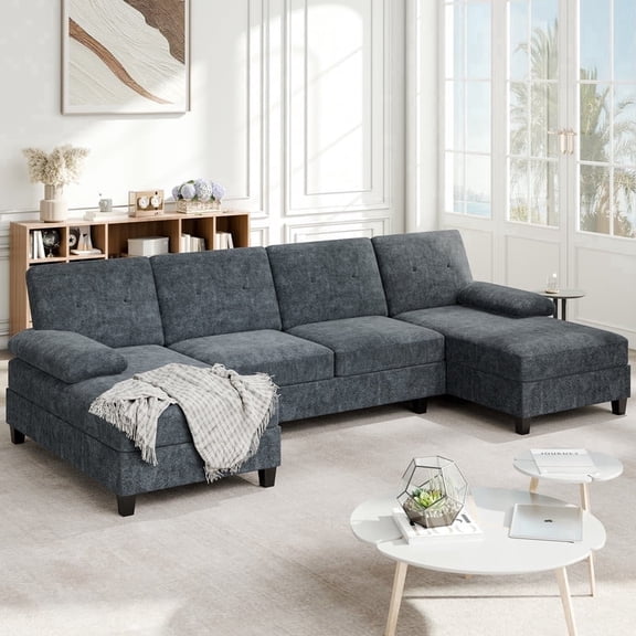 Walsunny U-Shaped Sectional Sofa Couch, 4 Seat U Shaped Oversized Clearance Sofa Set with Double Chaise for Living Room, Dark Gray