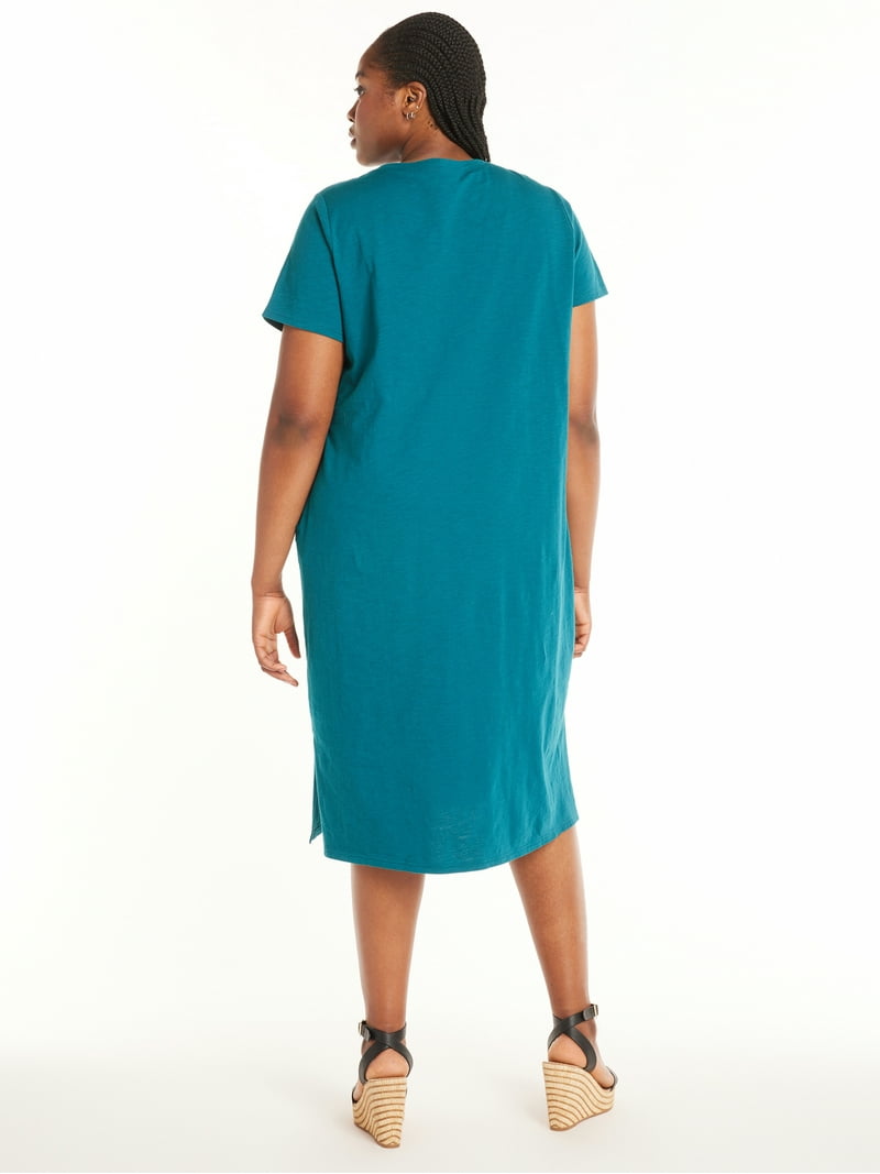 Terra & Sky Women's Plus Size Cotton Pocket T-Shirt Dress
