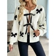 thumbnail image 3 of Women Tie Front Sweater Cardigan Trendy Y2k Knitted Cardigan Cream White S, 3 of 8