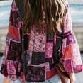 thumbnail image 4 of Camisa de manga larga Mujer Blusa de manga abullonada con estampado bohemio Top, XL, Rosa roja seitruly AP000088-09B, 4 of 4
