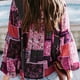 thumbnail image 4 of Camisa de manga larga Mujer Blusa de manga abullonada con estampado bohemio Top, XL, Rosa roja Monstrate AP000088-09B, 4 of 4