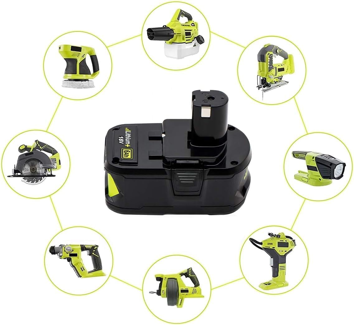 P108 Battery Replacement for Ryobi 18V 6.0 Ah Li-ion Replacement for Ryobi 18VBattery for P102 P108 P189 P190 P197 P100 P107 for Ryobi18V Battery Cordless Tool 2PACK