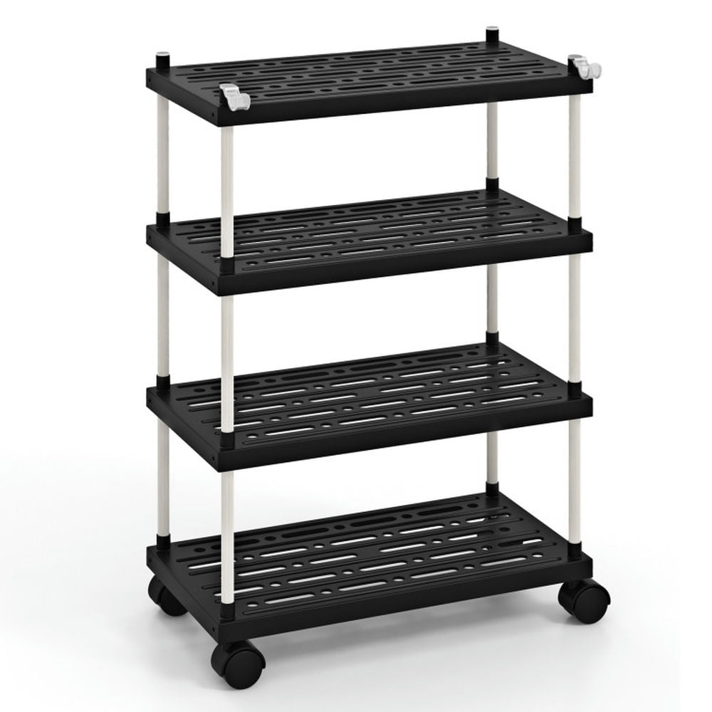 Finihen Rolling Cart, Kitchen Island Cart, 4-Tier Kitchen Slim Storage Cart with Lockable Wheels, for Kitchen, Dining Room, Black Finihen Rolling Cart, Kitchen Island Cart, 4-Tier Kitchen Slim Storage Cart with Lockable Wheels, for Kitchen, Dining Room, Black