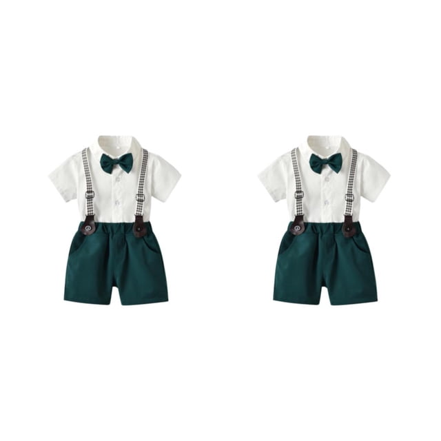 Sonducket Camisa de manga corta para niños Conjunto de pantalones generales Banquete Boda Pajarita Ropa Pantalones cortos con bolsillos Type27 NO27
