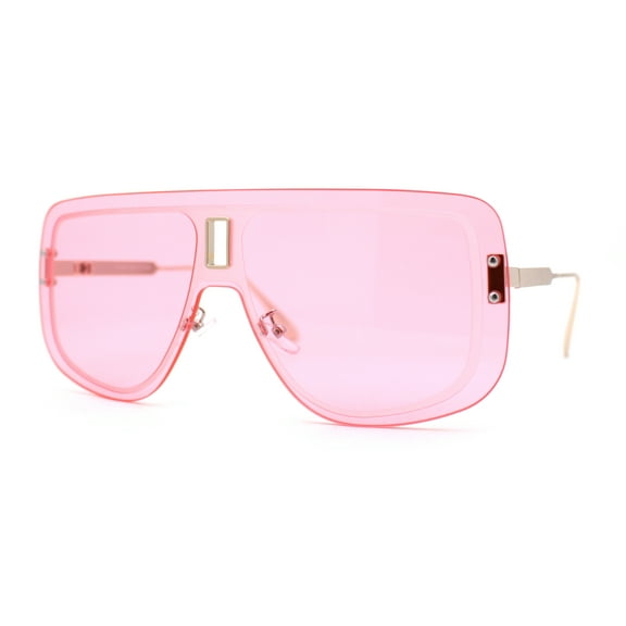 SA106 Full Rimless Flat Top Shield Mobster Sunglasses Gold Pink