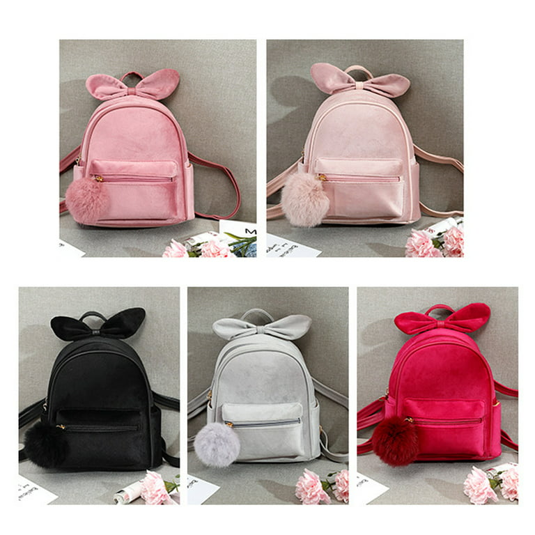 QingY Mini Womens Backpacks Velvet Female Bag Small Backpack School Bags for Teen Girls Knapsack,Black, Girl's