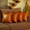 thumbnail image 3 of Boho Set of 4 Handcrafted Decorative Throw Pillow Cover Vegan Faux Leather Solid 17" x 17" Brown Square for Couch, Bedding, 3 of 3