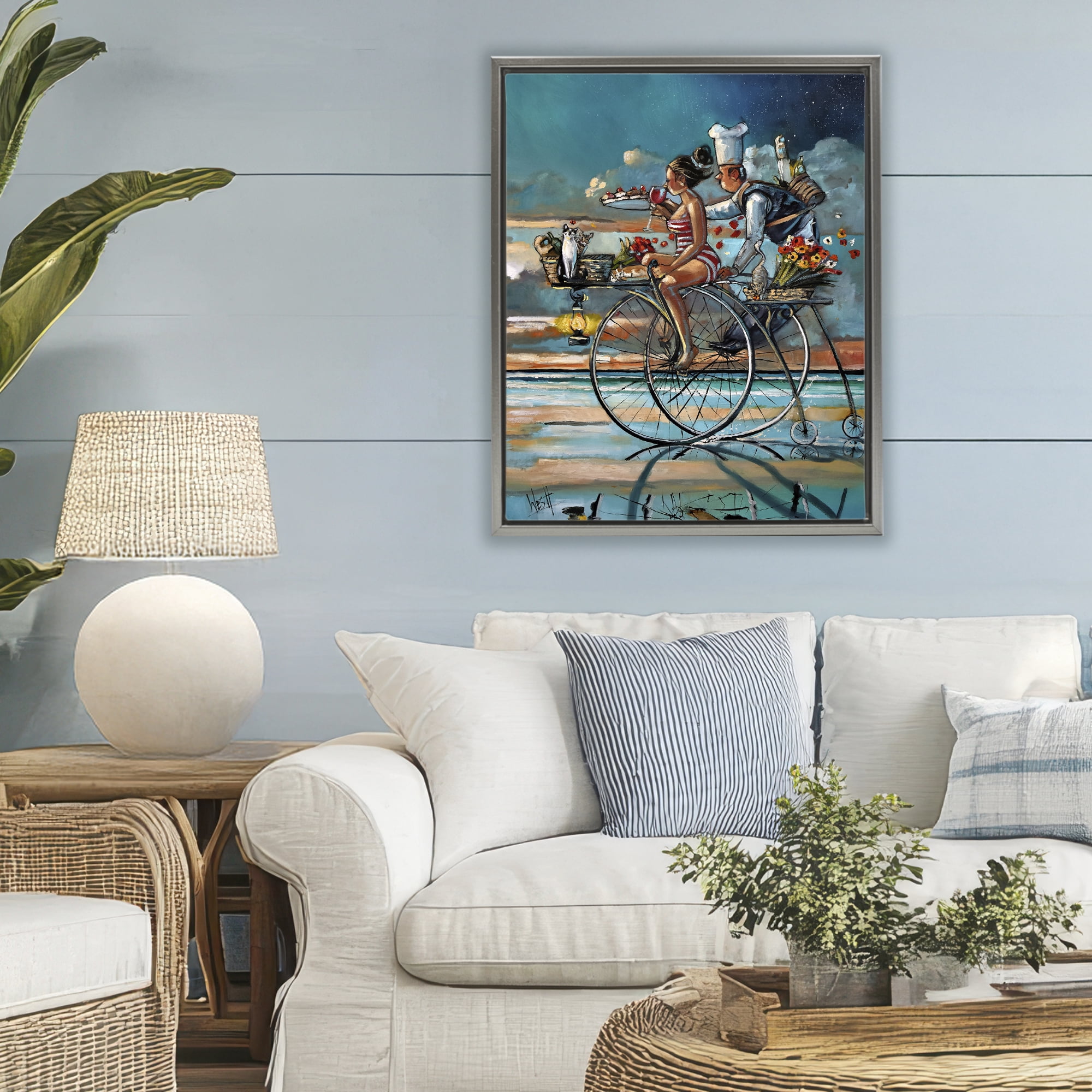 Stupell Industries Zaan's Dream Seaside Bicycle Ride Gray Framed Floater Canvas Wall Art, design by Ronald West