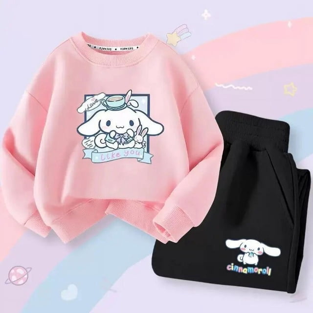 Cinnamoroll-Ropa deportiva Kawaii Anime Sanrio para niños, Conjunto de sudadera informal, pantalones de 2 piezas, ropa de dibujos animados para niñas lindas, otoño