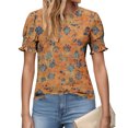 thumbnail image 6 of JTZGDY Blouses for Women Dressy Casual Summer Boho Floral/Polka Dot/Tie Dye/Plaid Printed Short Sleeve Womens Crewneck Graphic Tshirt Tops with Smocked Cuffs E-Orange XXL, 6 of 7