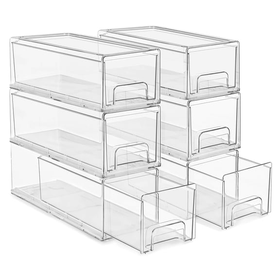 Sorbus Small 6-Pack Clear Stackable Storage Drawers with Handles – Closet, Pantry, Office Organizer