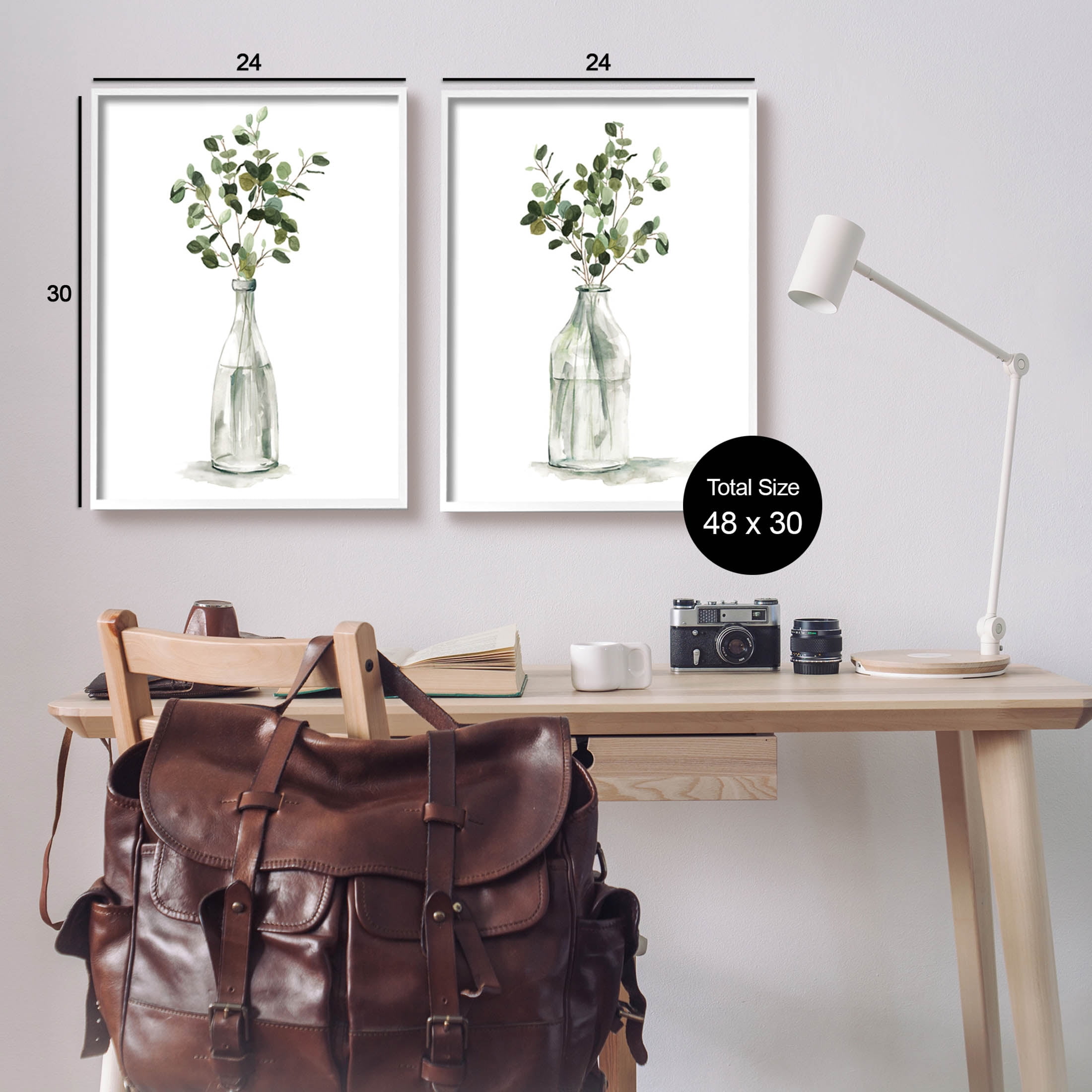 Eucalyptus Herbal Bouquet Arrangement Botanical & Floral Graphic Art White Framed Art Print Wall Art, Set of 2
