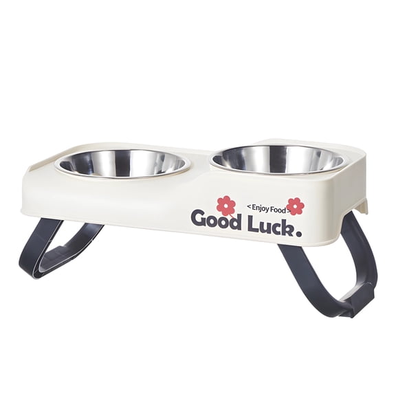 White Elevated Cat Bowls, Stainless Steel Tilted Dog Bowls for Whisker Relief, Adjustable 3 Heights, Foldable Raised Double Feeder, 13.2 x 4.9 x 5.7 in / 33.5 x 12.5 x 14.5 cm for Small Cats and Dogs