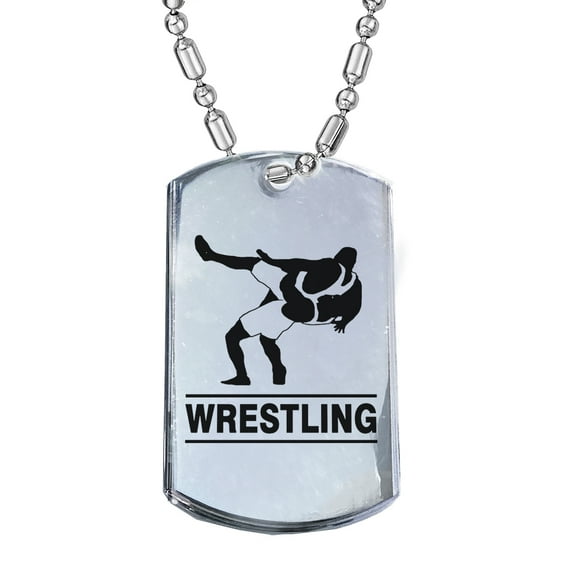 KuzmarK Silver Chrome Pendant Dog Tag Necklace - Wrestling Match Chrome Dog Tag Necklace