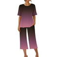 thumbnail image 4 of Zpanxa Womens Pajama Sets 2PC Short Sleeve Sleepwear Tops and Capri Pants Pjs Print Pajama Sets Round Neck Sleepshirt Loungewear Pajamas with Pockets Purple A XXL, 4 of 7