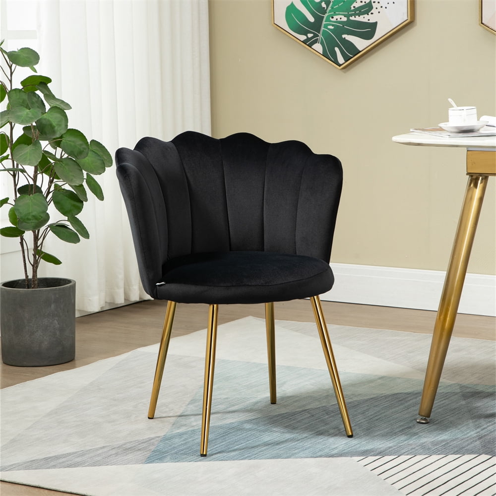 Velvet Accent Arm Chair Dining Chair, Modern Vanity Chair with Seashell
