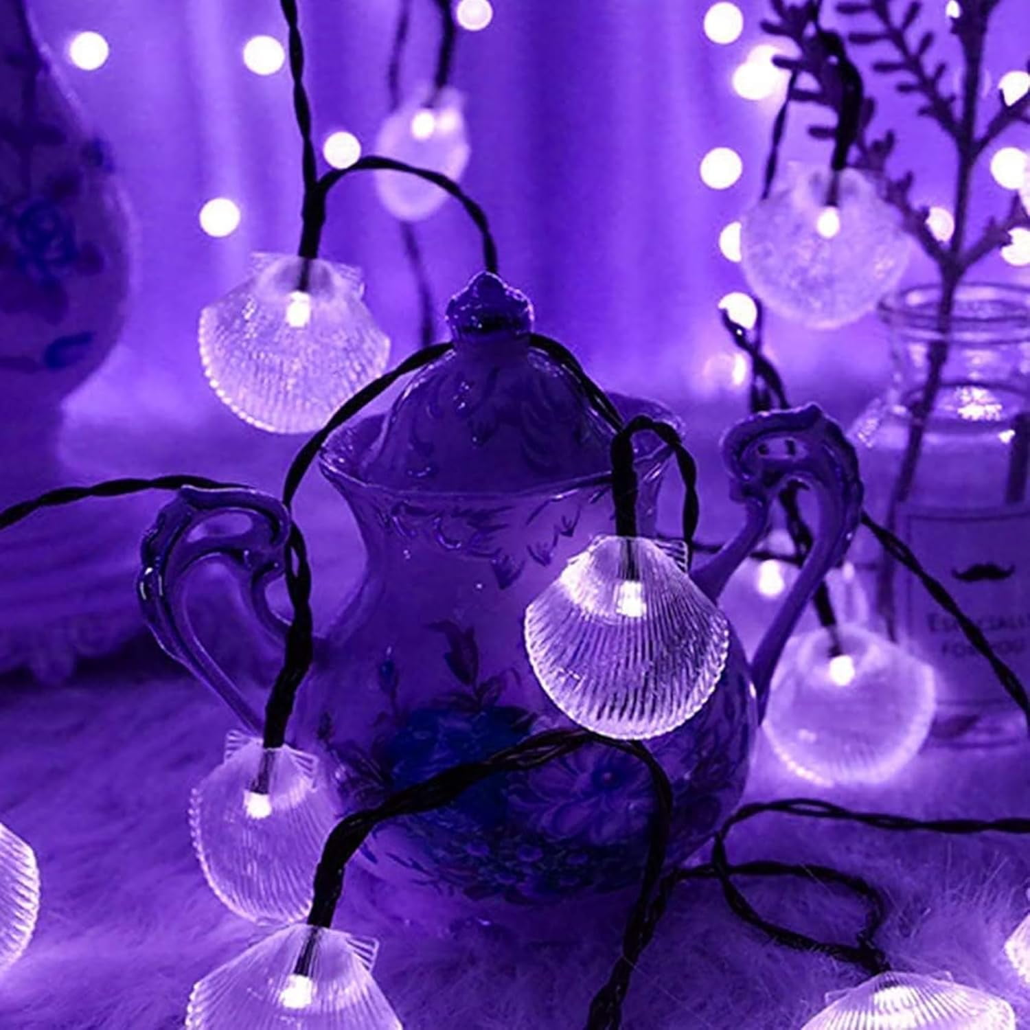 Solar Seashell String Lights 16.4FT 30LED Waterproof 8 Modes Sea Shell String Lights Ocean Theme Lights for Covered Outdoor Camping Wedding Birthday Party