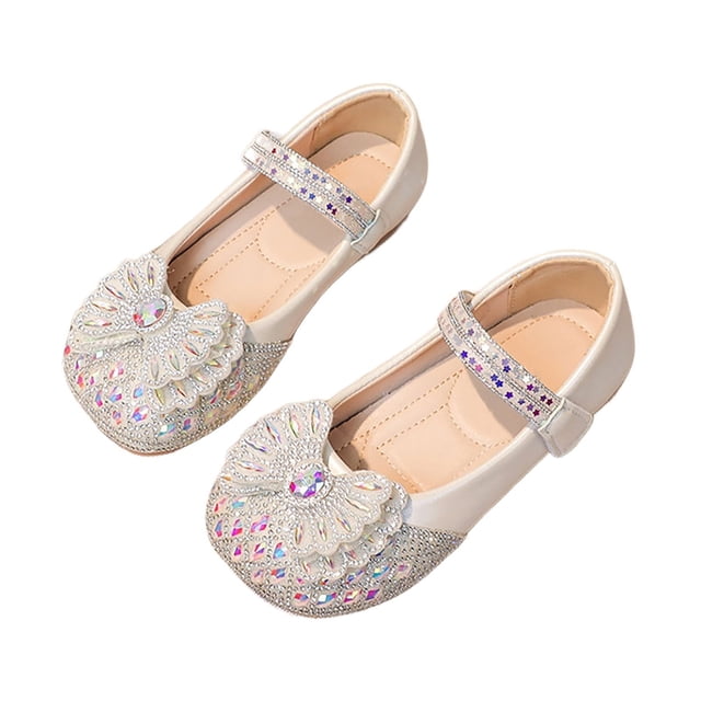 Liyamei Girls' Crystal Shoes With Soft Soles For Middle And Older Children White 8
