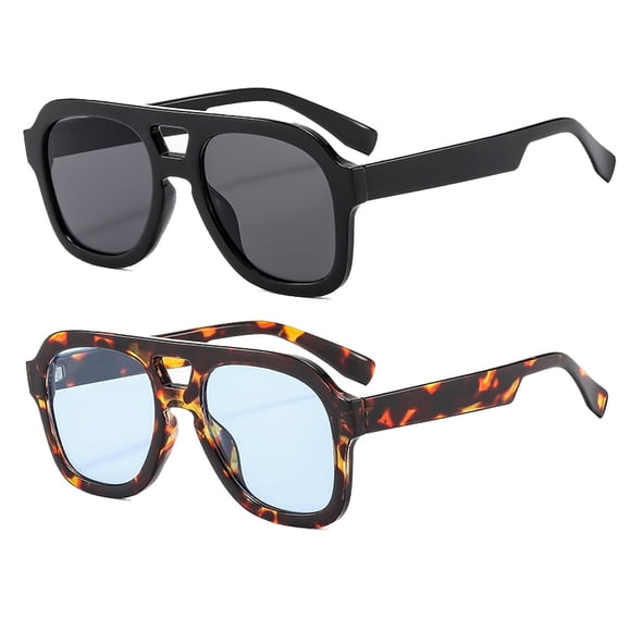 Gafas de Sol Long Keeper Retro Piloto Puente Doble UV400 2 Paquetes
