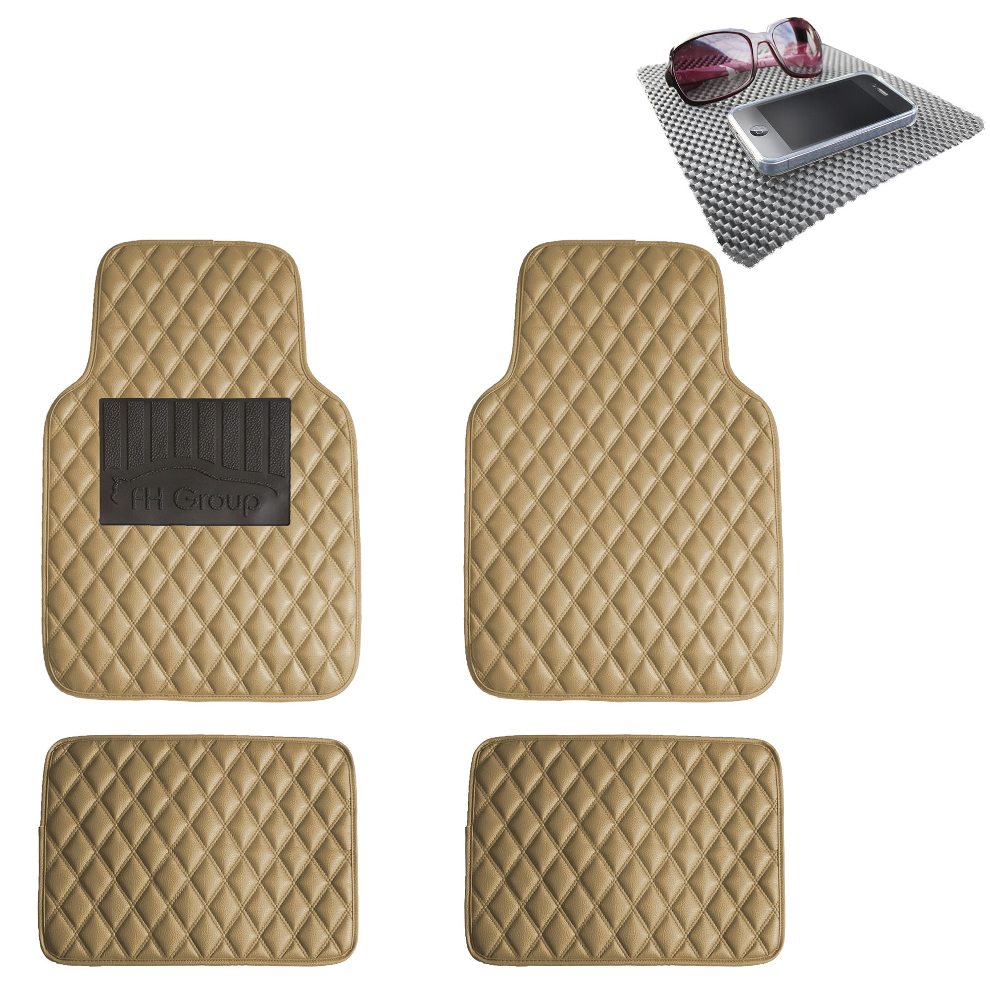 FH Group Diamond Pattern Floor Mats Leather For Car SUV Van Beige w