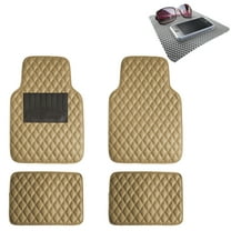 FH Group Diamond Pattern Floor Mats Leather For Car SUV Van Beige w/ Gray Dash Pad