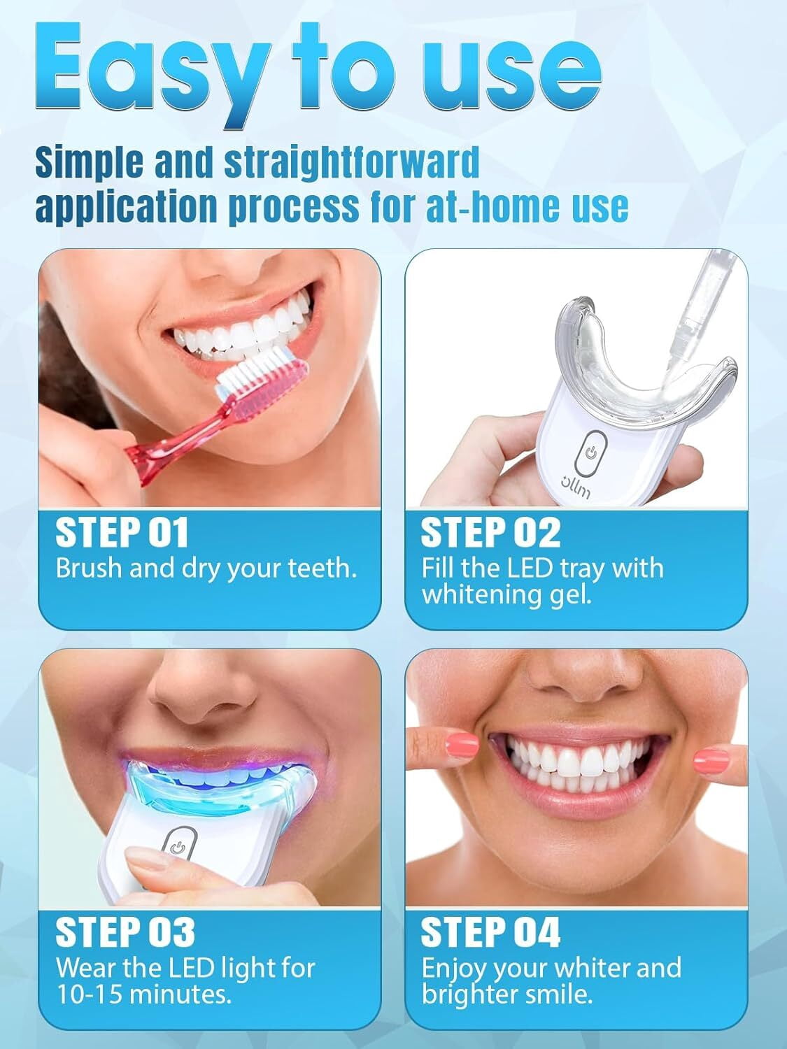 Teeth Whitening Kit with Gel Pen - Ollm Teeth Whitener with 32X LED Light,35% Carbamide Peroxide,3 Gel Syringes,10-Minute Fast Whitening , dental whitening treatment