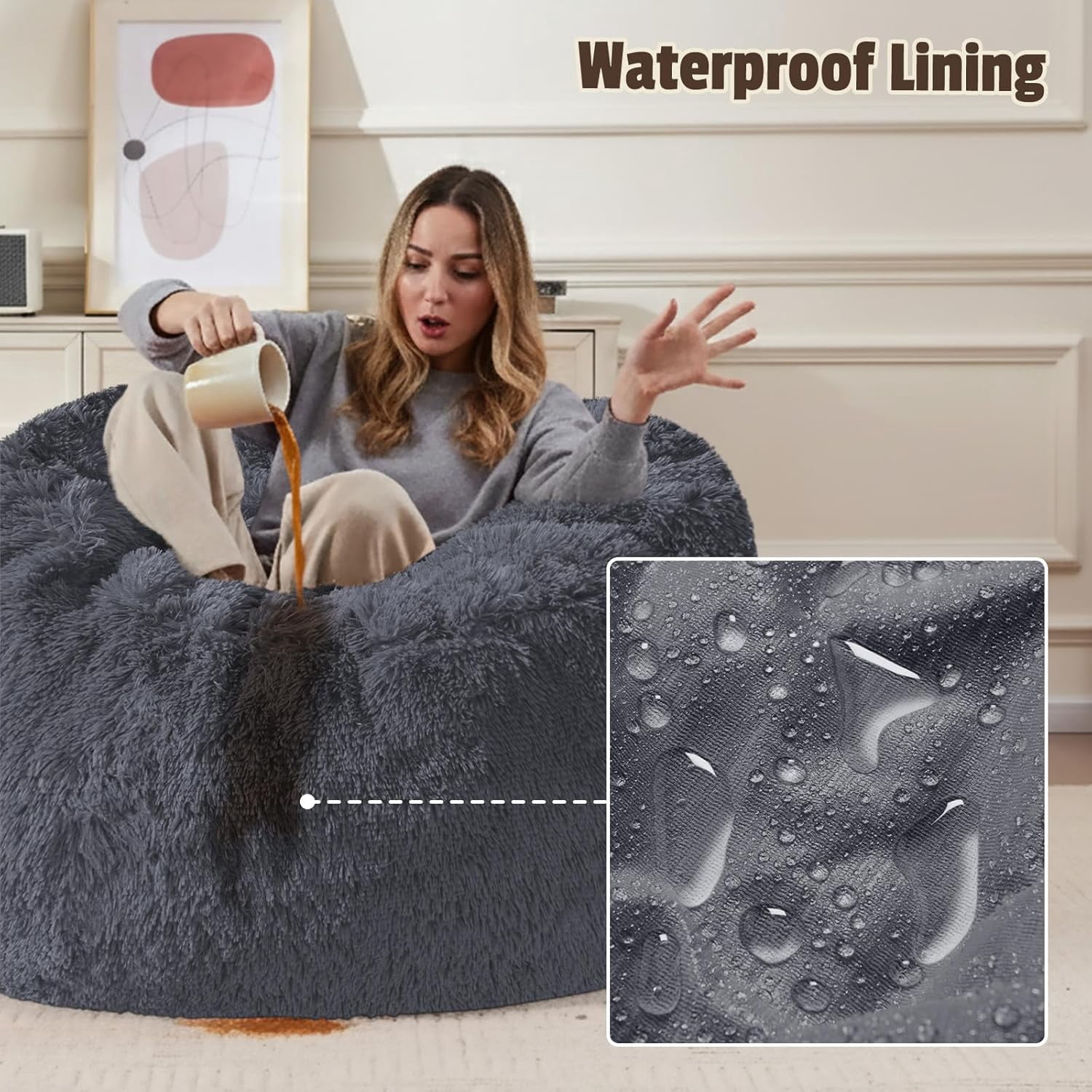 Bean Bag Cover (No Filler) Soft Faux Fur Stuffed Animal Bean Bag Storage, Fluffy Plush Bean Bag Chair Cover Washable, Comfy Bean Bag Covers for Adults Kids Teens