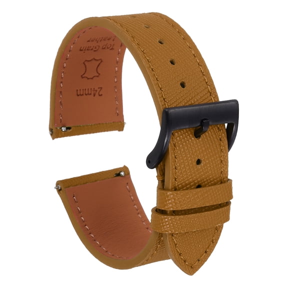 Uxcell Genuine Leather Watch Band 24mm Quick Release Replacement Watch Strap with Stainless Steel Black Buckle for Men Women, Brown