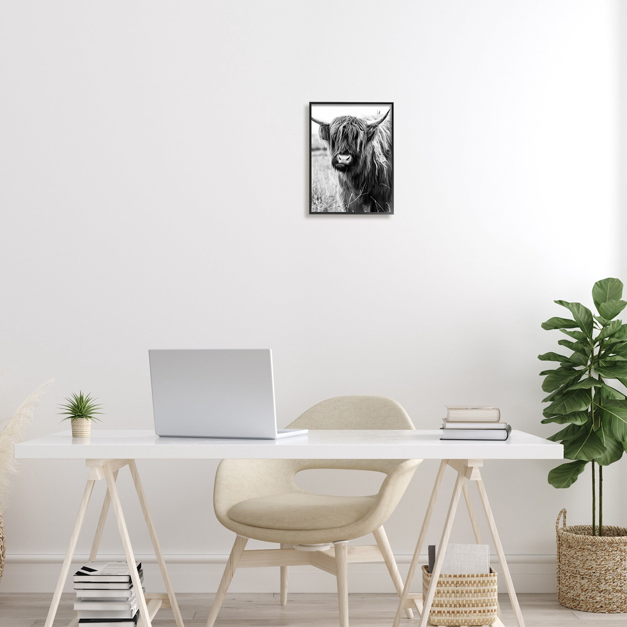 Stupell Industries Closeup Longhorn Cattle Grazing Monochrome Photography Framed Wall Art, 11 x 14, Design by Amy Brinkman