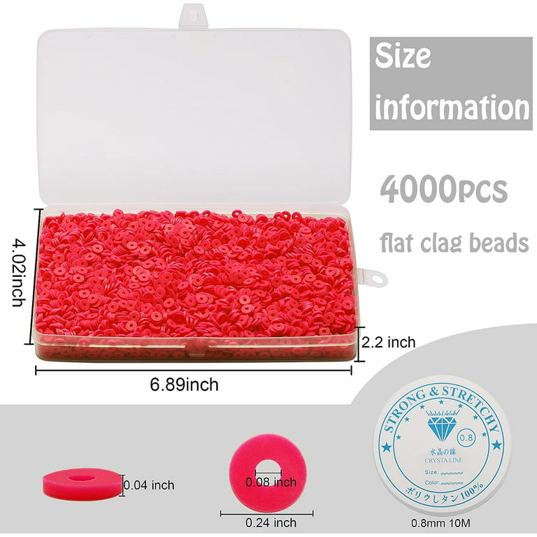 4000 Pcs Red Clay Beads for Bracelets Making, Polymer Spacer Flat Beads DIY  for Jewelry Necklace Earring Making Kit, Preppy Aesthetic Heishi Heshie